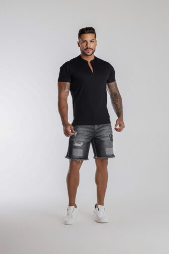 Bermuda Jeans Preta Estonada Com Silk Codi.