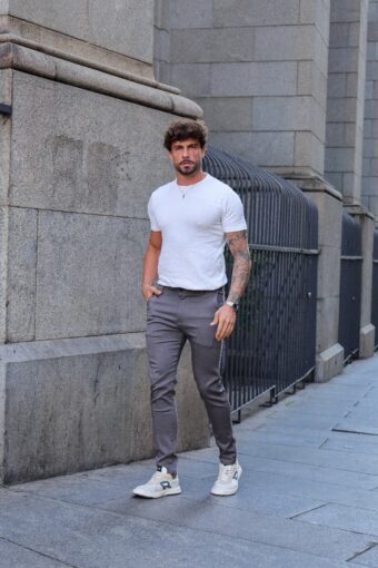 CALÇA ALFAIATARIA SLIM CINZA CLARO