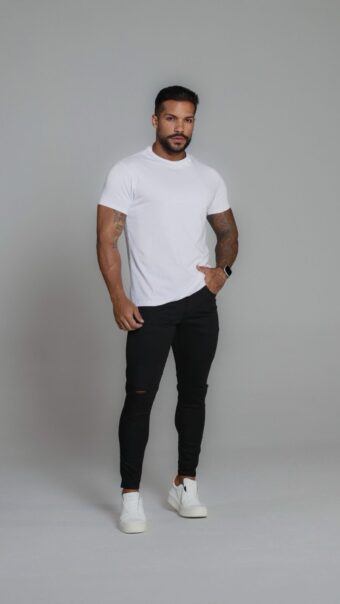 CALÇA JEANS SKINNY CORTE NO JOELHO PRETA