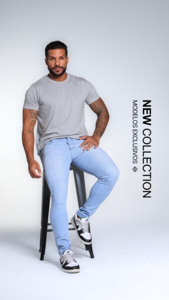 CALÇA JEANS SLIM SKY CLEAN COSTURA TRIPLA