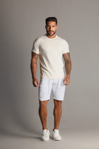 BERMUDA JEANS BRANCA COM FITA DOURADA