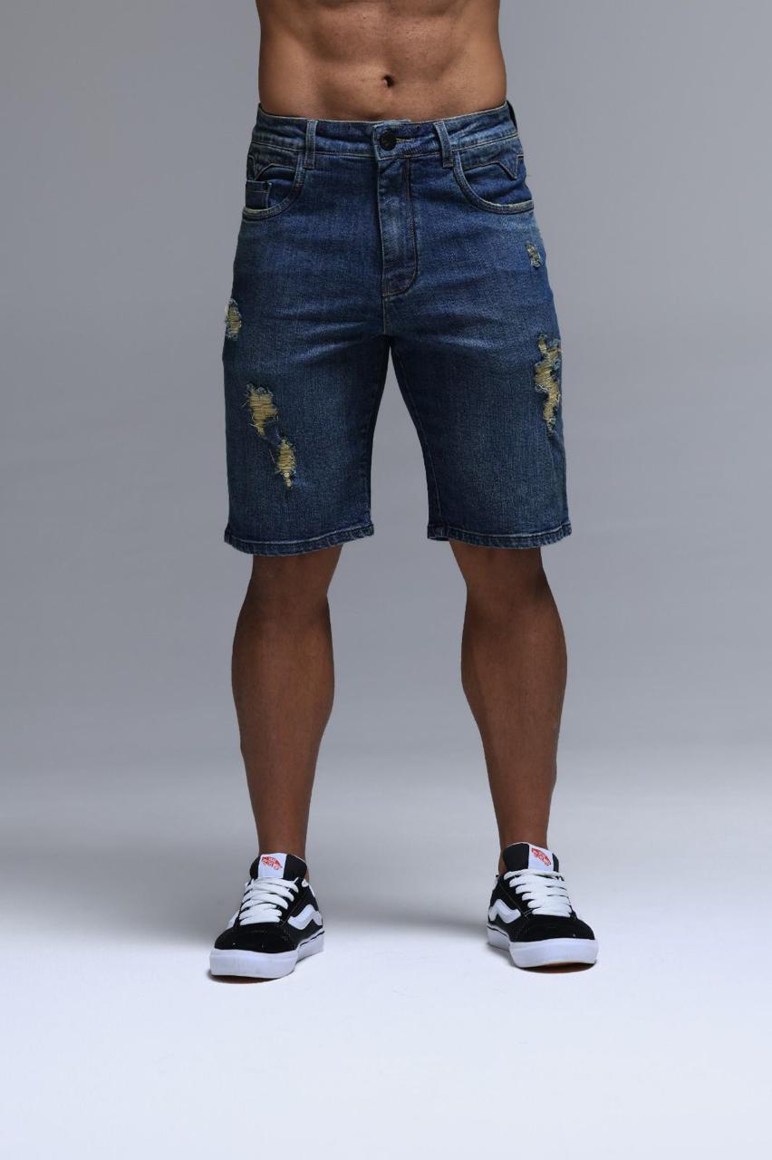 BERMUDA JEANS AZUL MÉDIO COM DETALHES NO BOLSO - Imagem 3