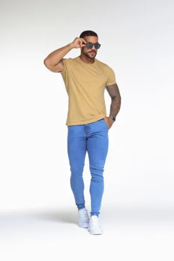 CALÇA JEANS SKINNY MODELO ALFAIATARIA AZUL MÉDIO