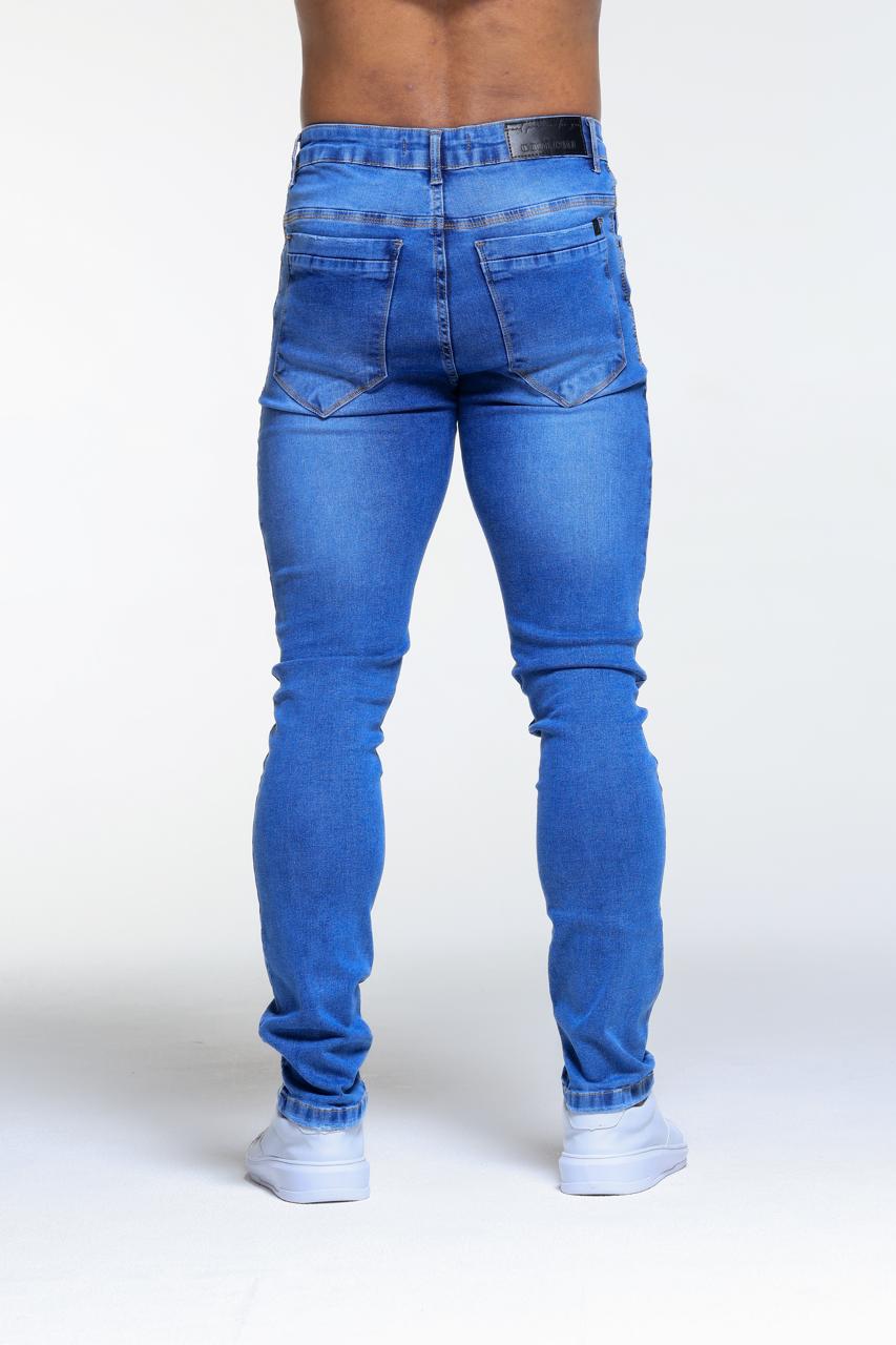 CALÇA JEANS SLIM BOTÃO PRETO AZUL MÉDIO - Imagem 2