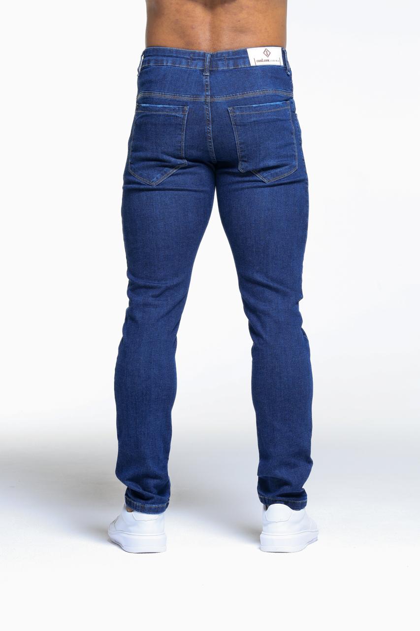 CALÇA JEANS SLIM BOTÃO BRANCO AZUL ESCURO - Imagem 5