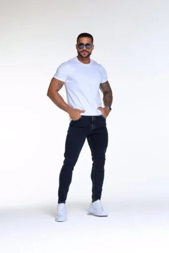 CALÇA JEANS SKINNY MARMORIZADA ESCURA