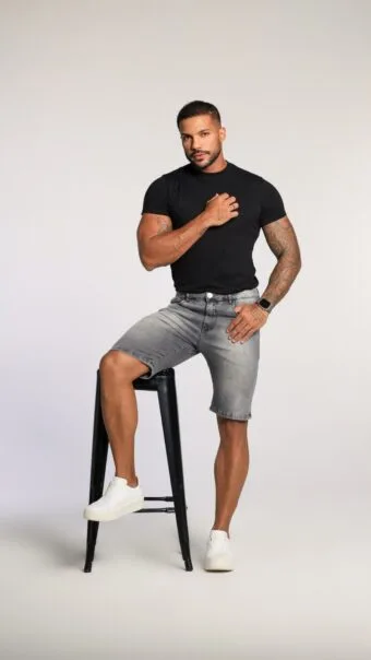 BERMUDA JEANS MARMORIZADA PRETA